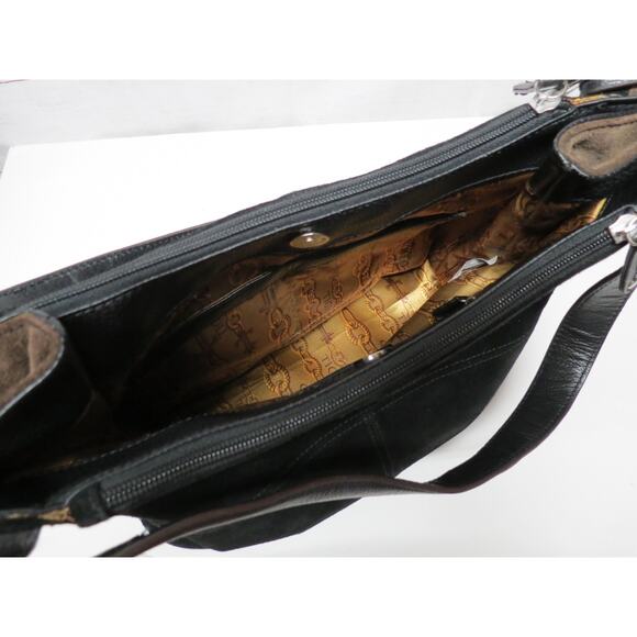 Tignanello Leather Suede Black Shoulder Bag w/ Side Zipper Expansion Expandable - Picture 6 of 11